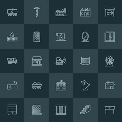 Modern Simple Set of industry, buildings, furniture Vector outline Icons. ..Contains such Icons as  work, transportation,  mechanic,  diesel and more on dark background. Fully Editable. Pixel Perfect.