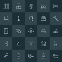 Modern Simple Set of industry, buildings, furniture Vector outline Icons. ..Contains such Icons as water,  delivery,  white,  jail,  machine and more on dark background. Fully Editable. Pixel Perfect.