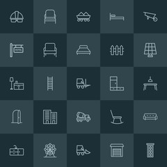 Modern Simple Set of industry, buildings, furniture Vector outline Icons. ..Contains such Icons as  armchair,  sink,  interior,  park,  wash and more on dark background. Fully Editable. Pixel Perfect.