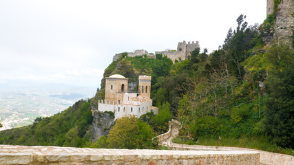 Castles of Pepoli, Erice, Palermo, Sicily. Group of castles at the top of the mountain, on the...