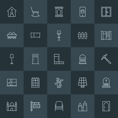 Modern Simple Set of industry, buildings, furniture Vector outline Icons. ..Contains such Icons as  seat,  muslim,  environment,  panel and more on dark background. Fully Editable. Pixel Perfect.
