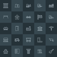 Modern Simple Set of industry, buildings, furniture Vector outline Icons. ..Contains such Icons as gas,  industry,  door,  asia,  plant, dig and more on dark background. Fully Editable. Pixel Perfect.
