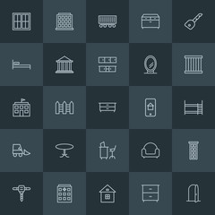 Modern Simple Set of industry, buildings, furniture Vector outline Icons. ..Contains such Icons as  background,  construction,  modern,  key and more on dark background. Fully Editable. Pixel Perfect.