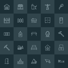 Modern Simple Set of industry, buildings, furniture Vector outline Icons. ..Contains such Icons as  work,  architecture,  open,  christian and more on dark background. Fully Editable. Pixel Perfect.