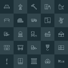 Modern Simple Set of industry, buildings, furniture Vector outline Icons. ..Contains such Icons as  ocean,  building,  criminal,  crane and more on dark background. Fully Editable. Pixel Perfect.