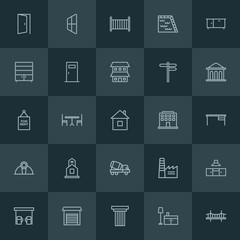 Modern Simple Set of industry, buildings, furniture Vector outline Icons. ..Contains such Icons as  building,  blue,  small,  classic,  door and more on dark background. Fully Editable. Pixel Perfect.