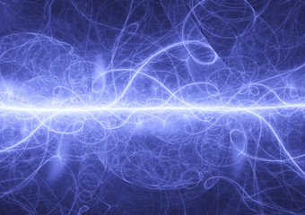 Blue fractal lightning storm, abstract electrical background