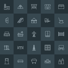 Modern Simple Set of industry, buildings, furniture Vector outline Icons. ..Contains such Icons as hospital,  nuclear,  construction,  house and more on dark background. Fully Editable. Pixel Perfect.