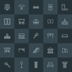 Modern Simple Set of industry, buildings, furniture Vector outline Icons. ..Contains such Icons as  estate,  screwdriver, business,  classic and more on dark background. Fully Editable. Pixel Perfect.