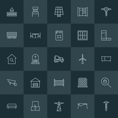 Modern Simple Set of industry, buildings, furniture Vector outline Icons. ..Contains such Icons as  house,  cable,  seat,  office,  tower and more on dark background. Fully Editable. Pixel Perfect.