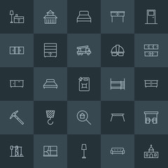 Modern Simple Set of industry, buildings, furniture Vector outline Icons. ..Contains such Icons as  window,  faith,  christian, entrance and more on dark background. Fully Editable. Pixel Perfect.