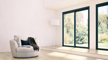 Modern bright interiors apartment 3D rendering illustration