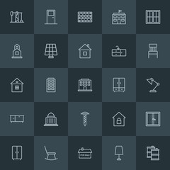 Modern Simple Set of industry, buildings, furniture Vector outline Icons. ..Contains such Icons as  school,  sale,  abstract, gas, pattern and more on dark background. Fully Editable. Pixel Perfect.