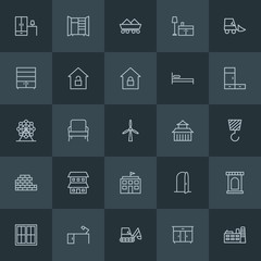 Modern Simple Set of industry, buildings, furniture Vector outline Icons. ..Contains such Icons as  bed,  tool,  lamp, bedroom, castle, dig and more on dark background. Fully Editable. Pixel Perfect.