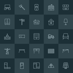 Modern Simple Set of industry, buildings, furniture Vector outline Icons. ..Contains such Icons as  elementary,  iron,  architecture, road and more on dark background. Fully Editable. Pixel Perfect.