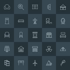 Modern Simple Set of industry, buildings, furniture Vector outline Icons. ..Contains such Icons as  equipment, house,  estate, radiation and more on dark background. Fully Editable. Pixel Perfect.