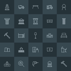 Modern Simple Set of industry, buildings, furniture Vector outline Icons. ..Contains such Icons as hydrant,  christian,  room,  interior and more on dark background. Fully Editable. Pixel Perfect.