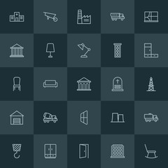Fototapeta na wymiar Modern Simple Set of industry, buildings, furniture Vector outline Icons. ..Contains such Icons as transportation, medical, modern, sofa and more on dark background. Fully Editable. Pixel Perfect.