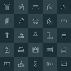 Modern Simple Set of industry, buildings, furniture Vector outline Icons. ..Contains such Icons as  house,  child,  illustration,  building and more on dark background. Fully Editable. Pixel Perfect.