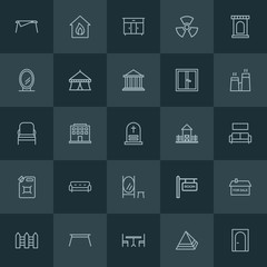 Modern Simple Set of industry, buildings, furniture Vector outline Icons. ..Contains such Icons as  smoke,  business,  egypt,  table,  real and more on dark background. Fully Editable. Pixel Perfect.