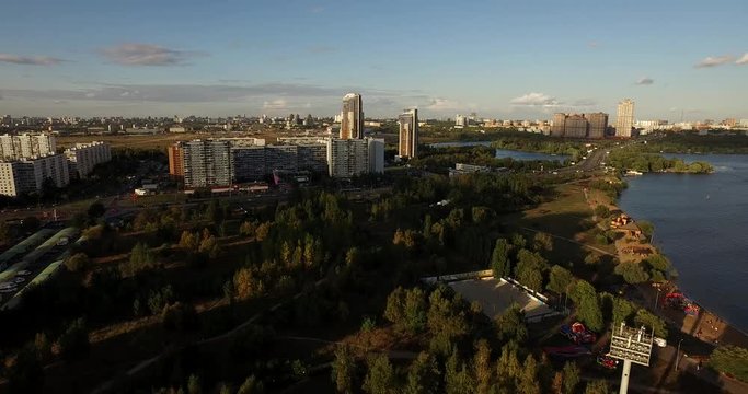 Lake aerial view at sunset