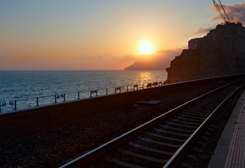 Sunset Vernazza and railway, Cinque Terre