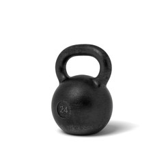 Obraz na płótnie Canvas 3d rendering of a single black iron 24 kg kettlebell isolated on white background.