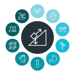 health, science, nature Infographic Colorful outline Icons Set. Contains such Icons as  inclined,  education,  star,  background,  object,  nature,  eco,  lab and more. ..Fully Editable. Pixel Perfect