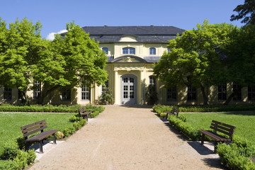 Altenburg / Germany: Frontal view to the main entrance of the baroque orangery in the public castle...