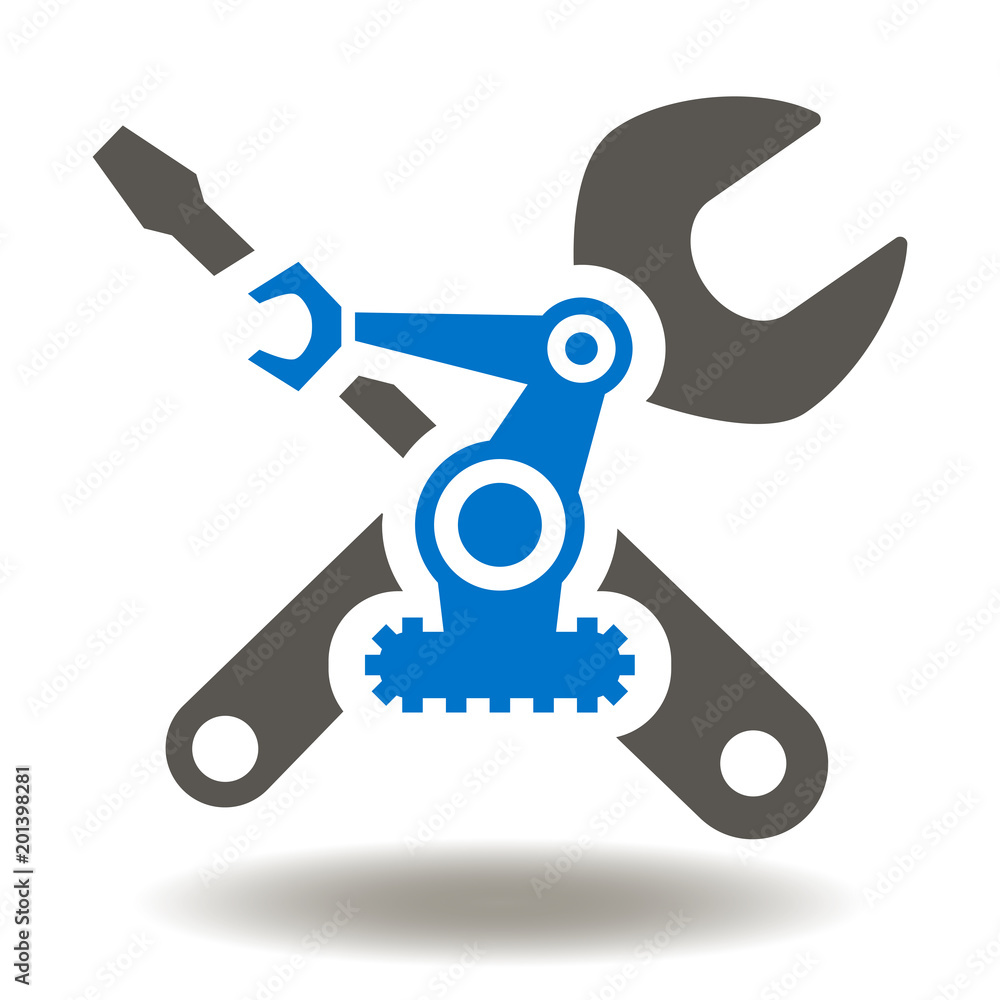 Poster spanner screwdriver robot arm icon vector. repair automation robotics manipulator service illustrati