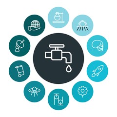 health, science, nature Infographic Colorful outline Icons Set. Contains such Icons as satellite,  environment, water,  dish,  bin,  save, ufo,  garden, human and more. ..Fully Editable. Pixel Perfect