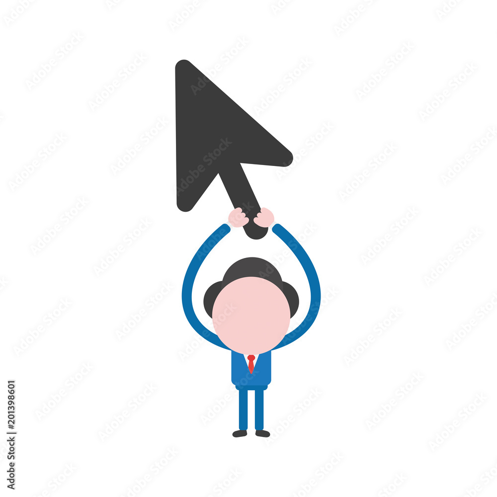 Poster vector illustration businessman holding up computer mouse cursor arrow