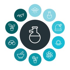 health, science, nature Infographic Colorful outline Icons Set. Contains such Icons as  chemical, observatory,  equipment,  test,  lab,  medicine,  natural and more. ..Fully Editable. Pixel Perfect