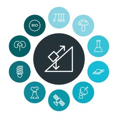 health, science, nature Infographic Colorful outline Icons Set. Contains such Icons as  volcanic,  sign,  force,  inclined, space,  energy,  metal,  kidney and more. ..Fully Editable. Pixel Perfect