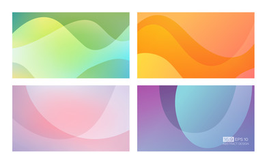 Abstract gradient and curved shapes backgrounds. 16:9 screen format. Perfect for web applications, design templates and business presentations. Green, orange, soft pink, purple.