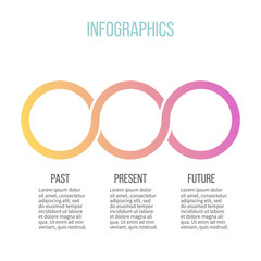 Timeline with 3 steps, circles, loops. Vector template.