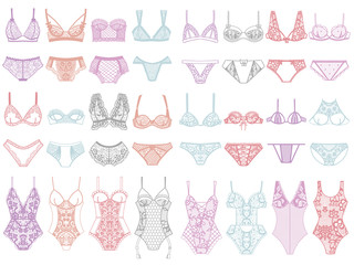 Collection of lingerie. Panty and bra set.