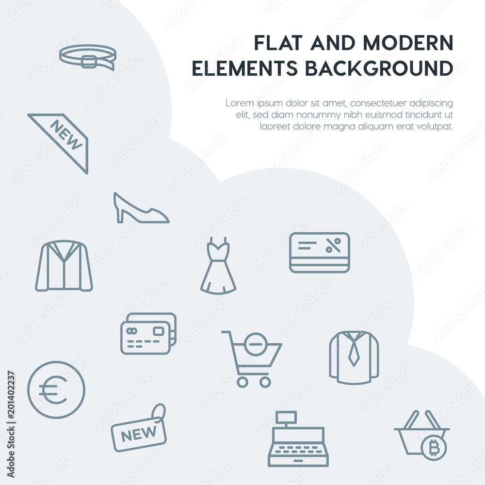 Poster clothes, shopping outline vector icons and elements background concept on grey background...multipur