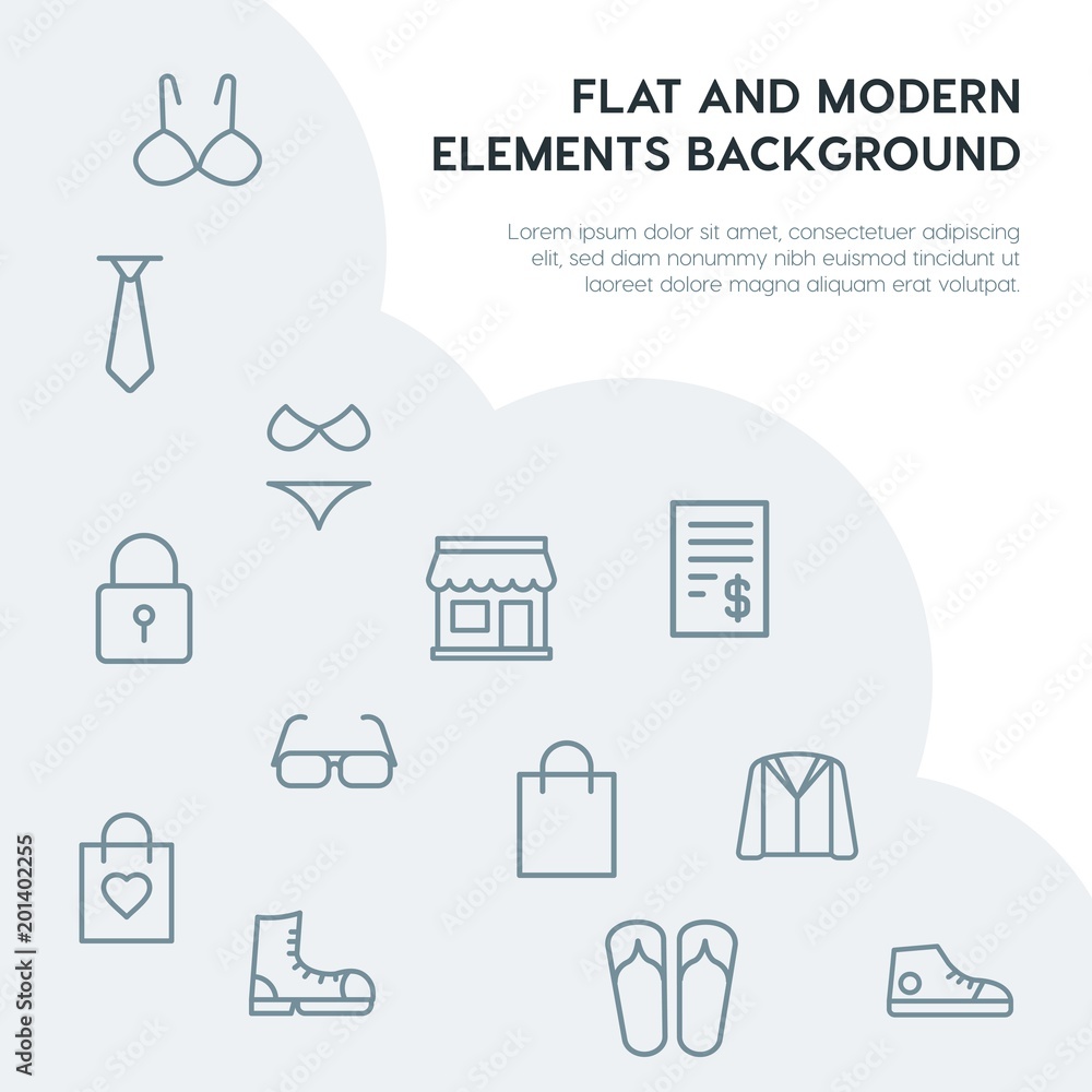 Poster clothes, shopping outline vector icons and elements background concept on grey background...multipur