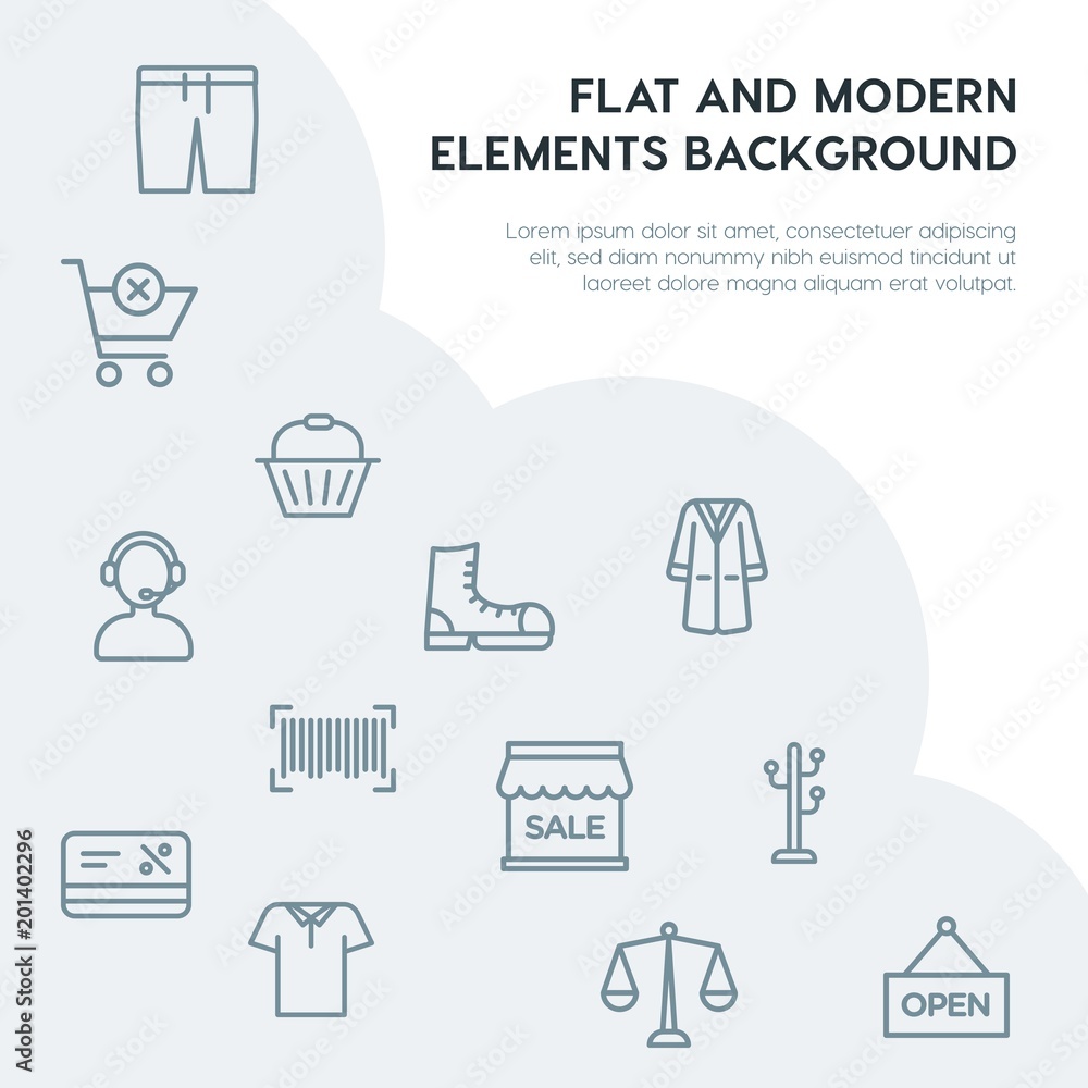 Poster clothes, shopping outline vector icons and elements background concept on grey background...multipur