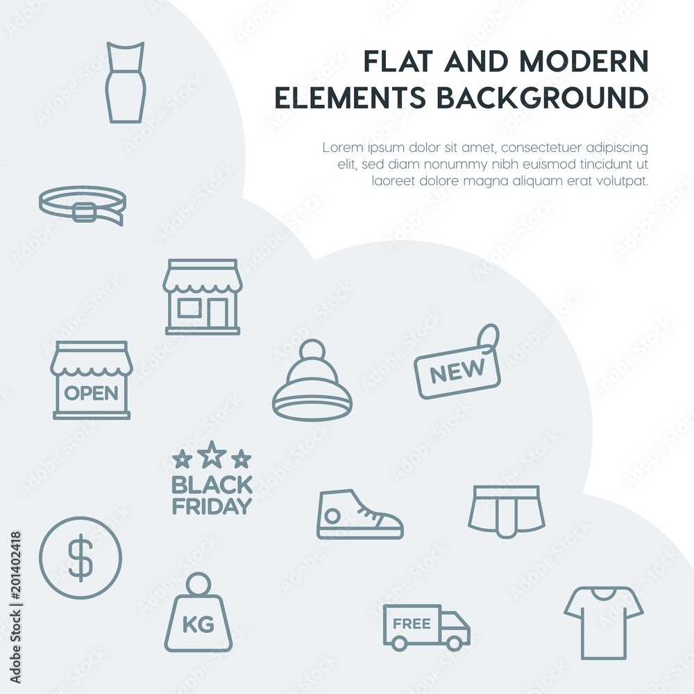Poster clothes, shopping outline vector icons and elements background concept on grey background...multipur
