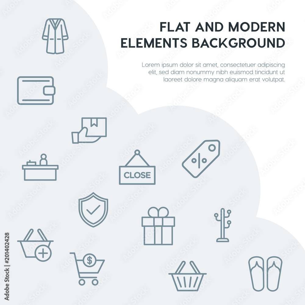 Poster clothes, shopping outline vector icons and elements background concept on grey background...multipur