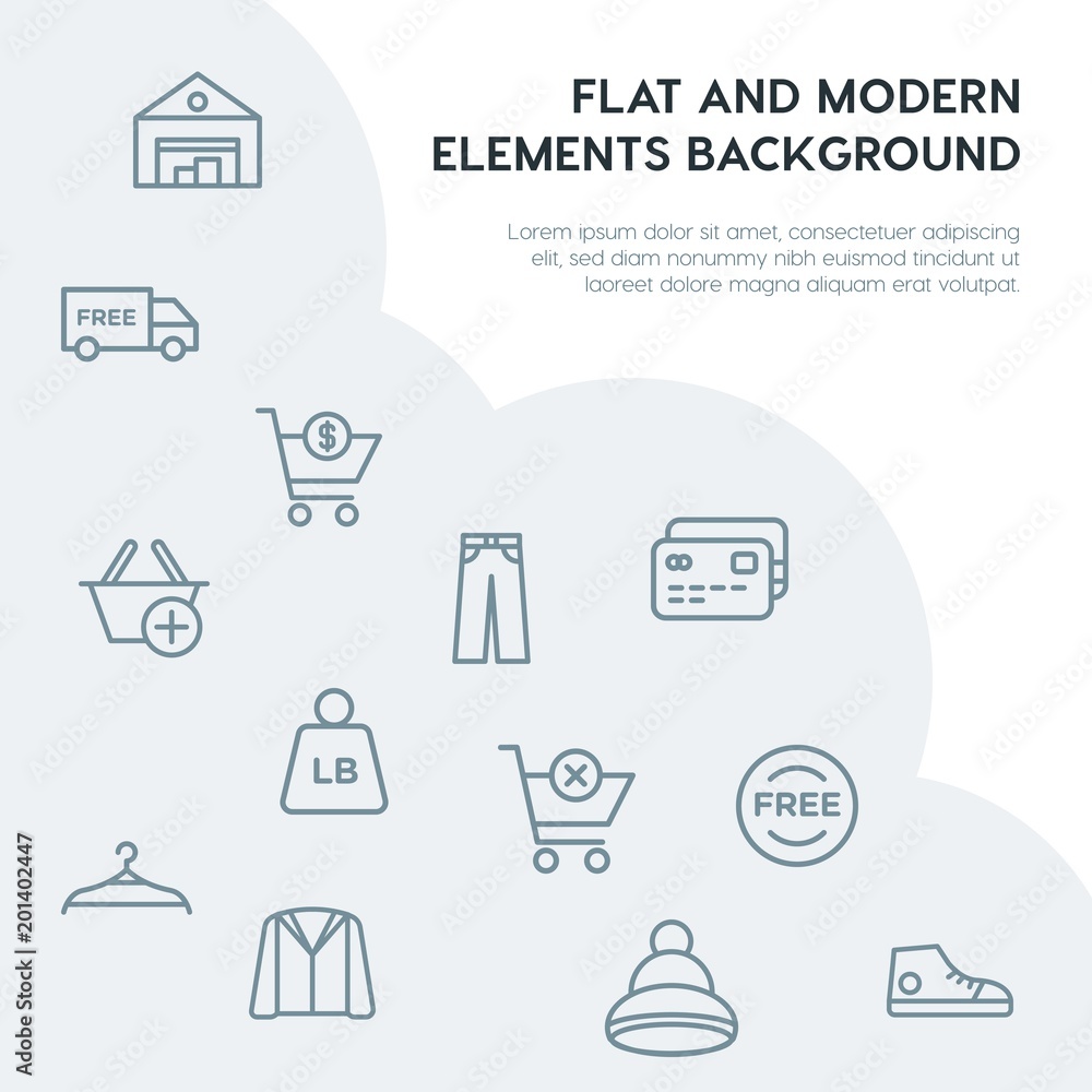 Poster clothes, shopping outline vector icons and elements background concept on grey background...multipur
