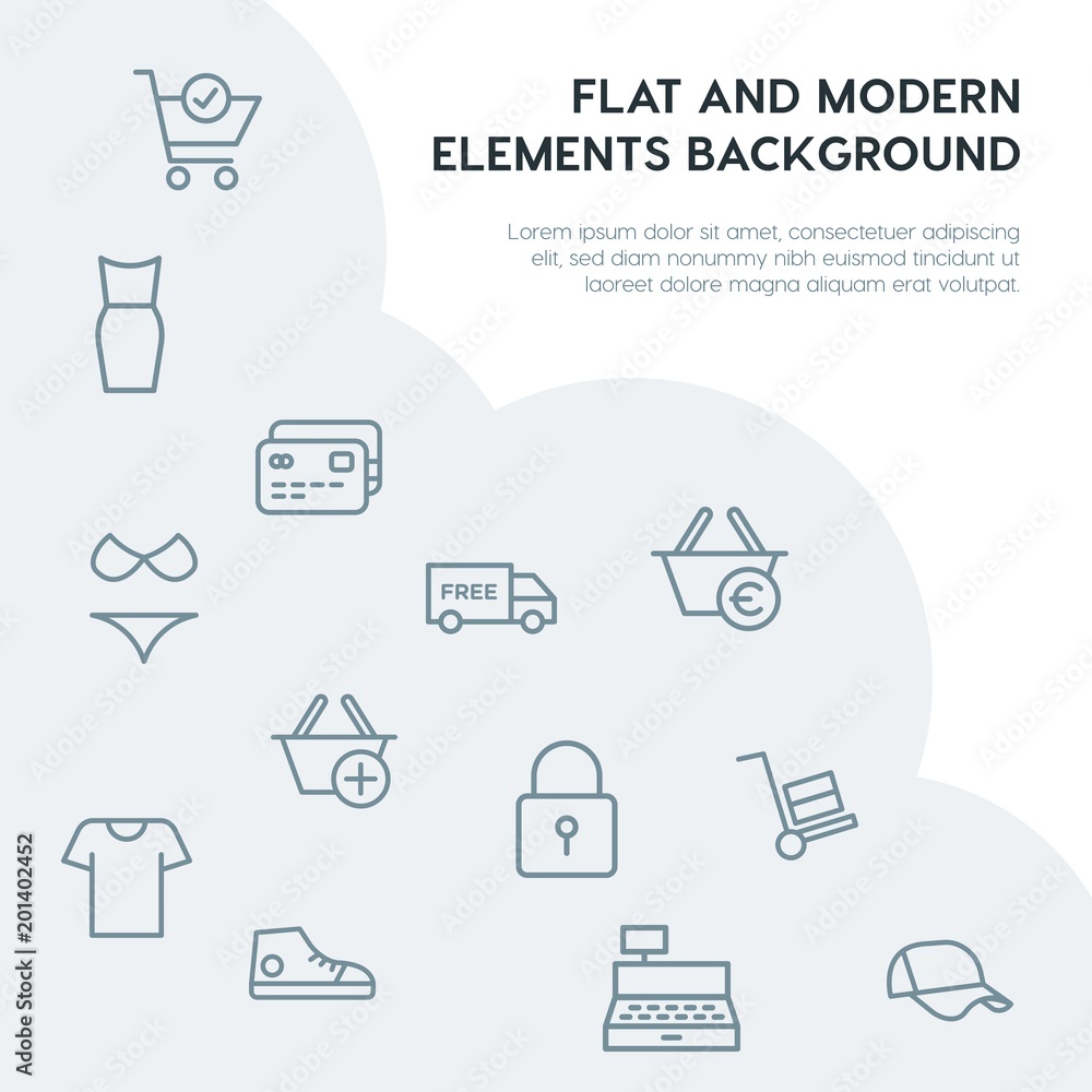 Poster clothes, shopping outline vector icons and elements background concept on grey background...multipur