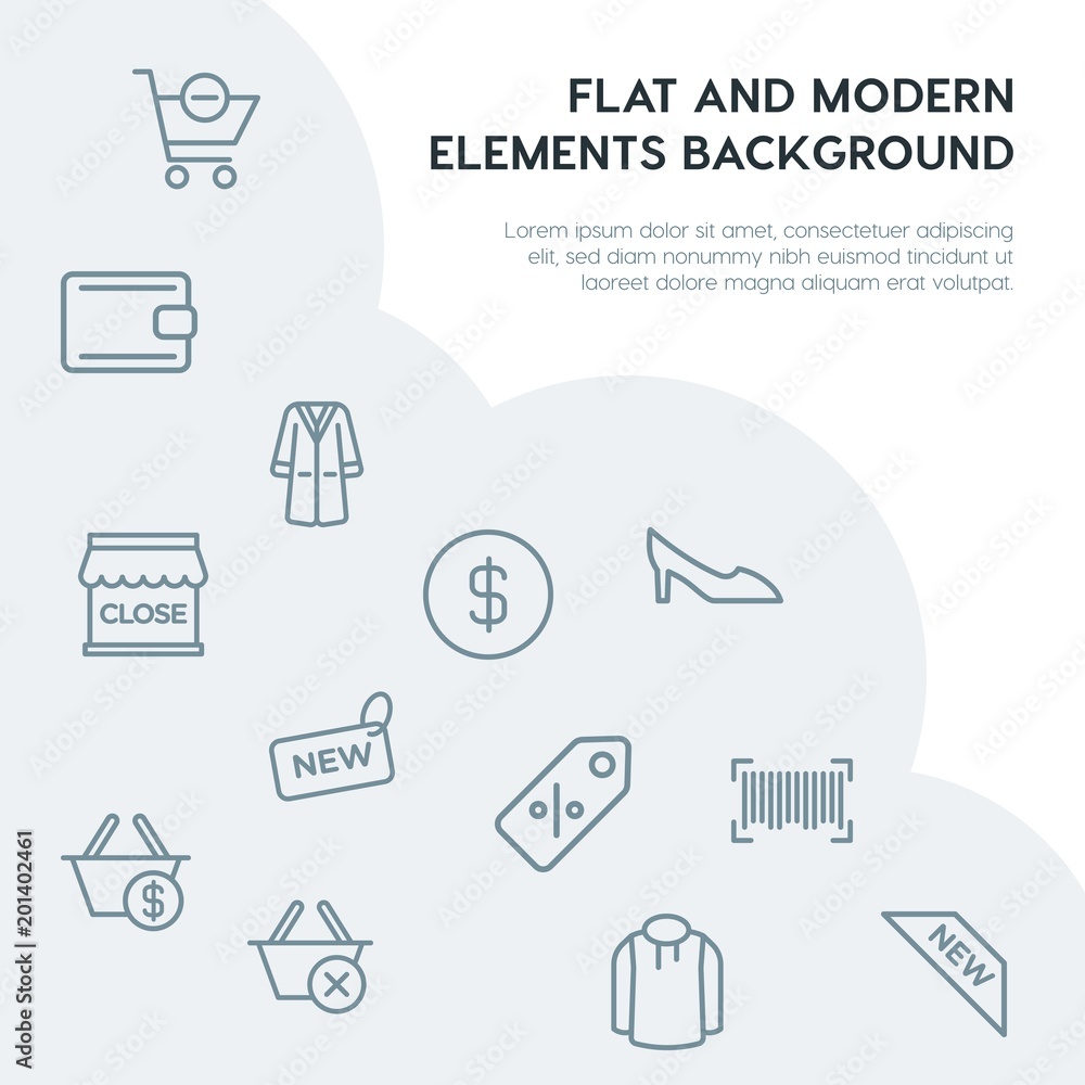 Poster clothes, shopping outline vector icons and elements background concept on grey background...multipur