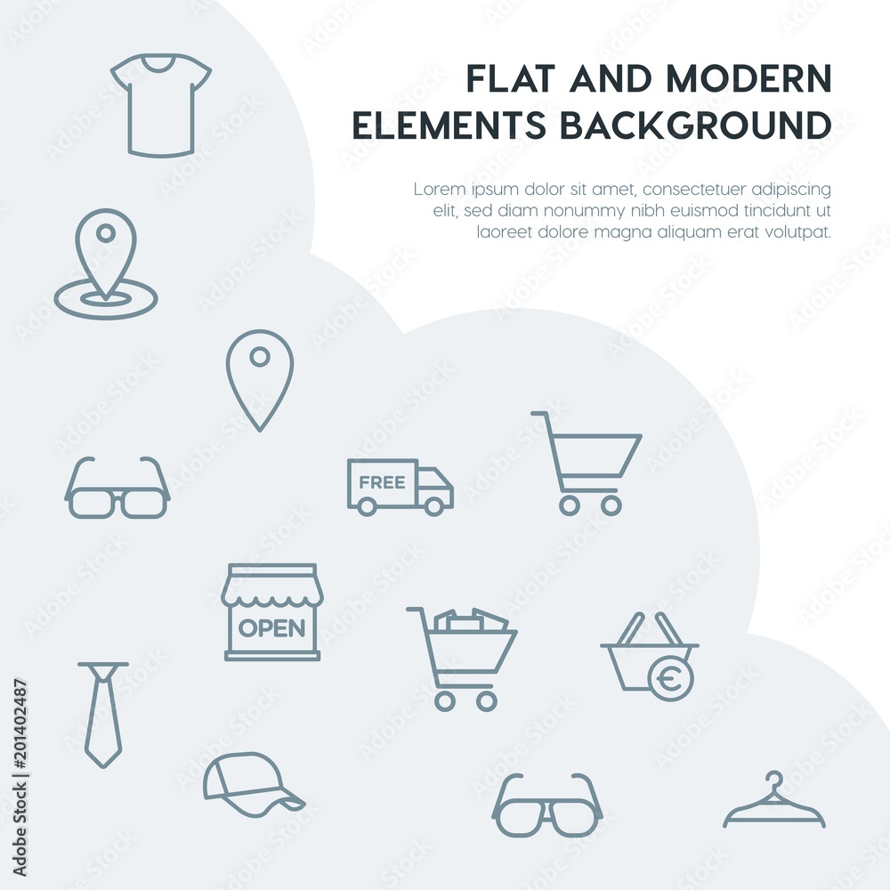 Poster clothes, shopping outline vector icons and elements background concept on grey background...multipur