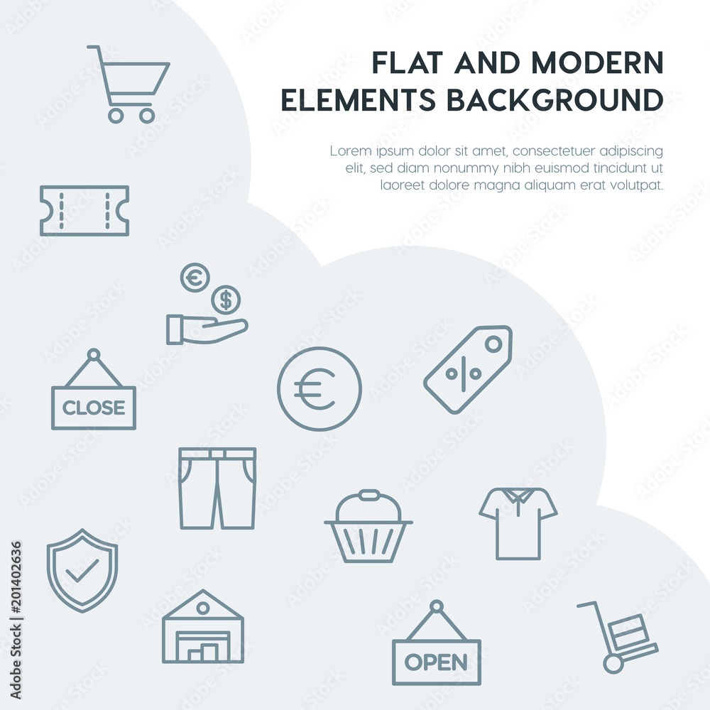Poster clothes, shopping outline vector icons and elements background concept on grey background...multipur