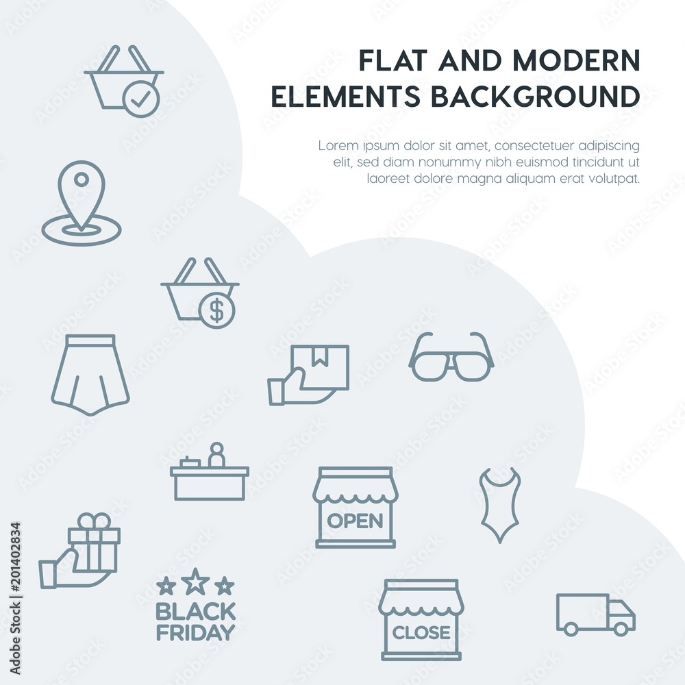 Poster clothes, shopping outline vector icons and elements background concept on grey background...multipur