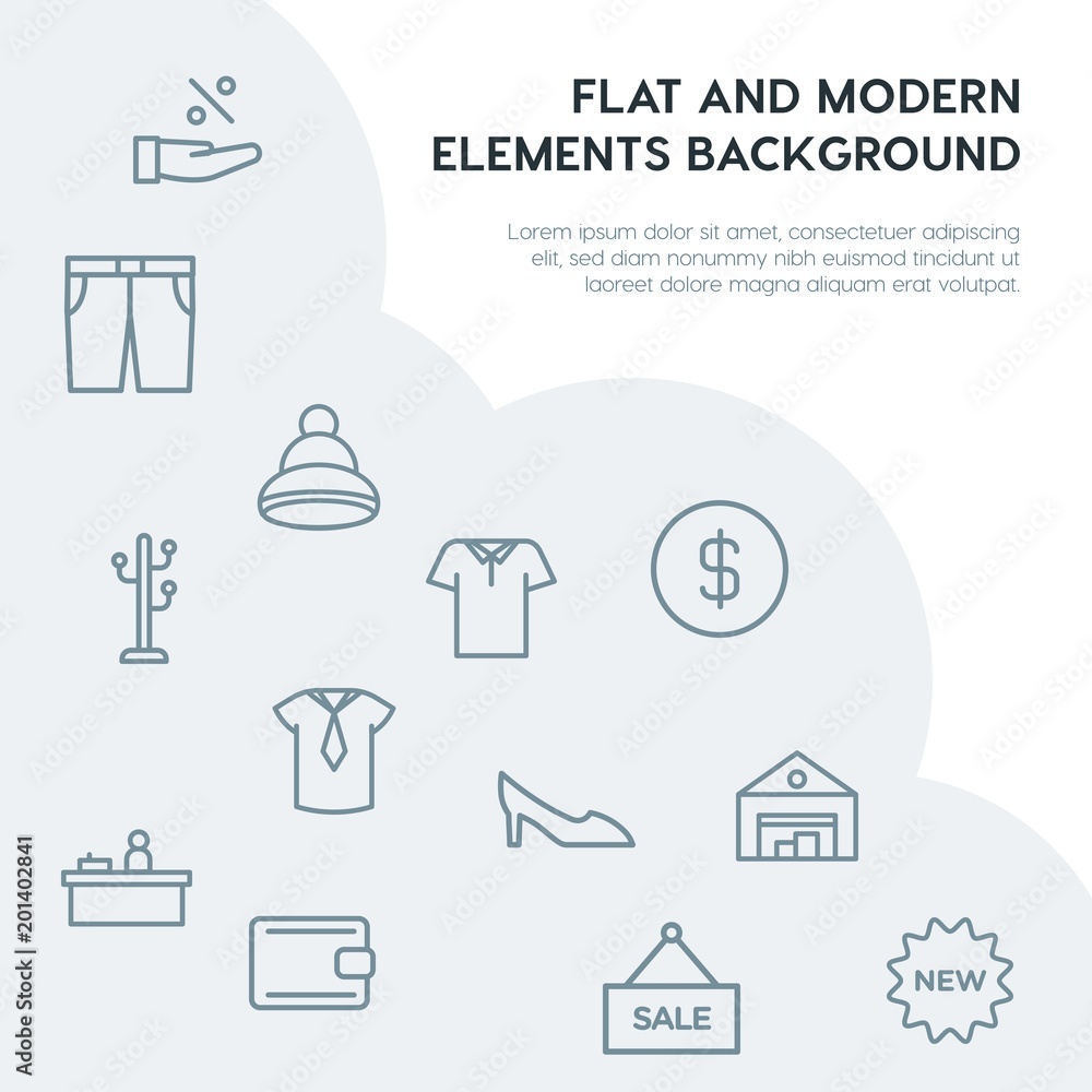 Poster clothes, shopping outline vector icons and elements background concept on grey background...multipur