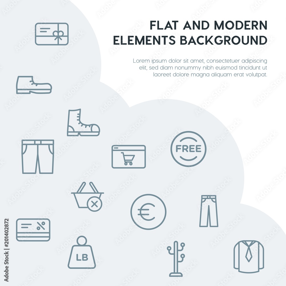 Poster clothes, shopping outline vector icons and elements background concept on grey background...multipur